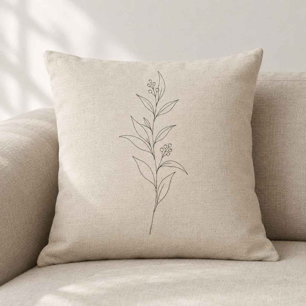 Eucalyptus Leaf Cushion Cover — Natural Cotton