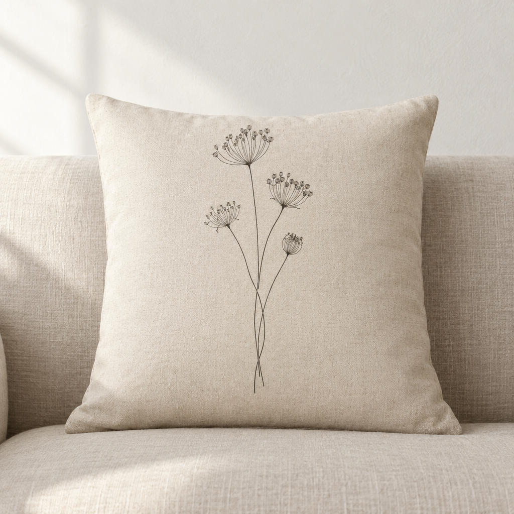 Dried Seed Heads Cushion Cover — Natural Cotton