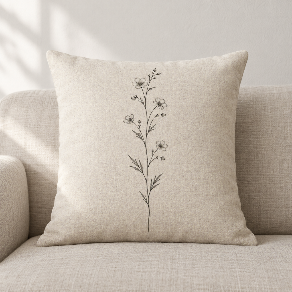 Wildflower Stem Cushion Cover — Natural Cotton