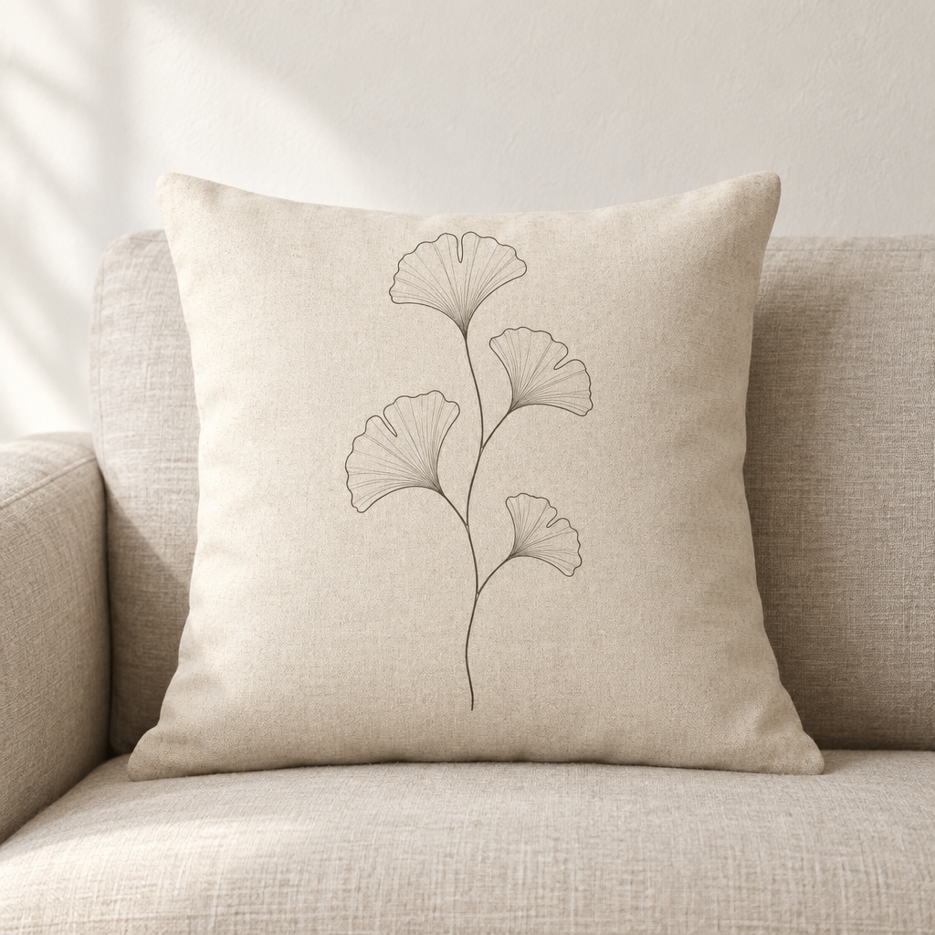 Ginkgo Leaf Cushion Cover — Natural Cotton