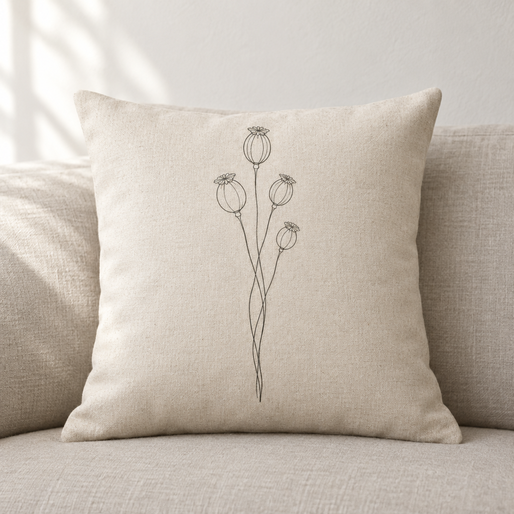Poppy Seed Pod Cushion Cover — Natural Cotton