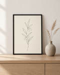 Olive Branch fine-line botanical print in a black frame