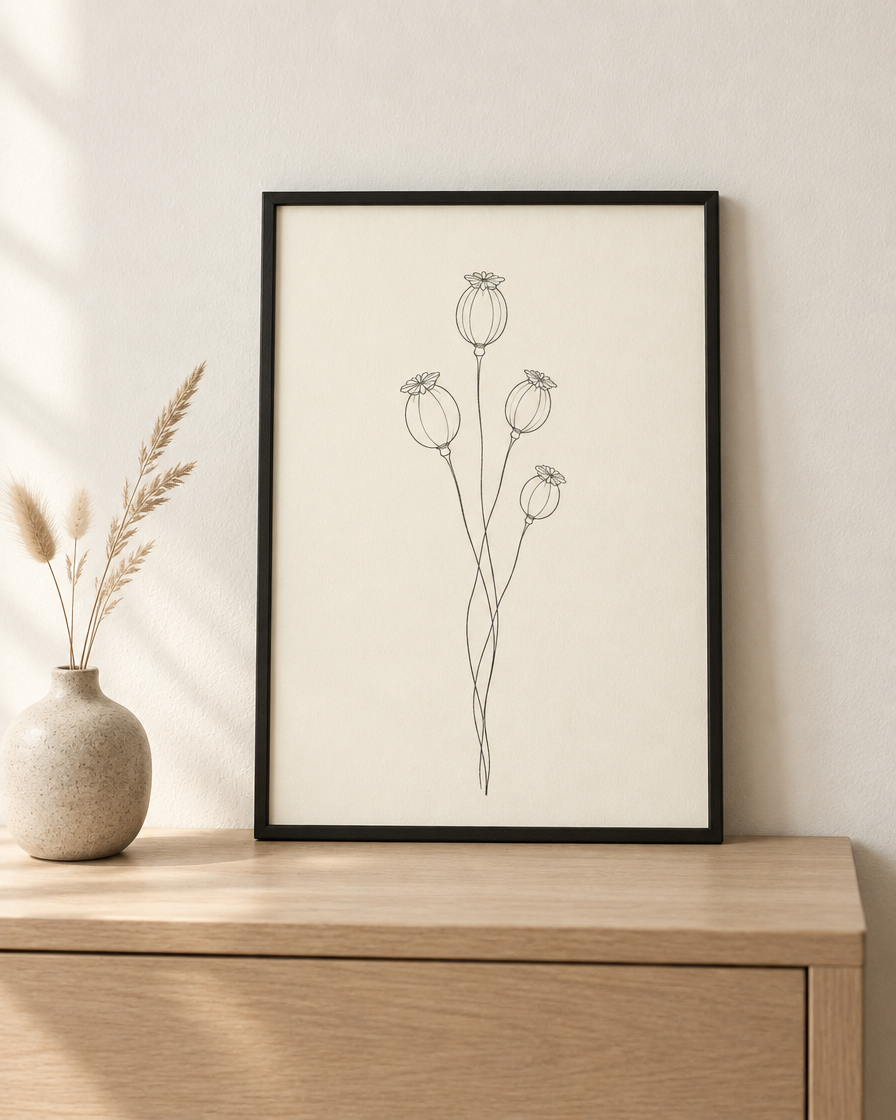 Poppy Seed Pods — Fine-Line Botanical Print