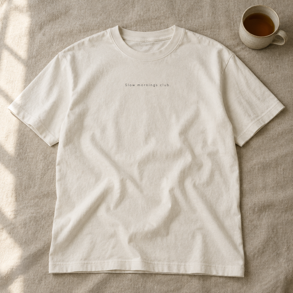 'Slow mornings club.' Organic Cotton Tee