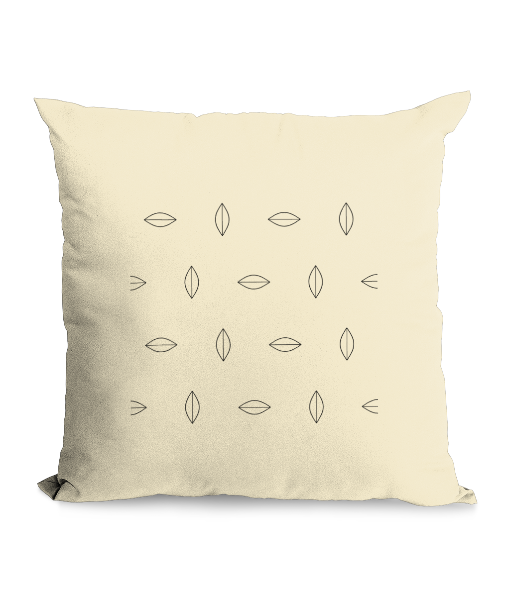 Leaf motif cushion cover, natural cotton canvas, 40x40cm