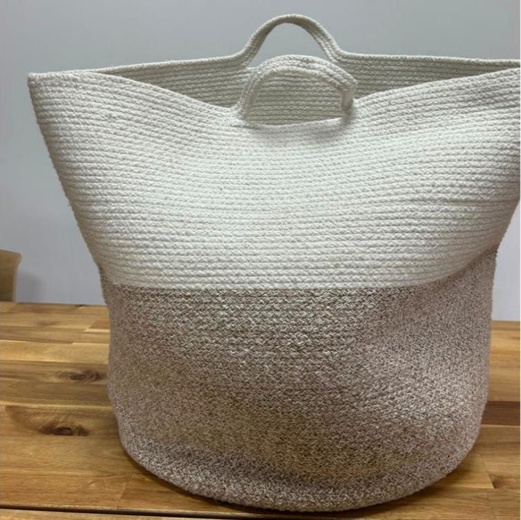 Cotton rope storage basket shown on a wooden table, giving a sense of its 45 x 40cm scale