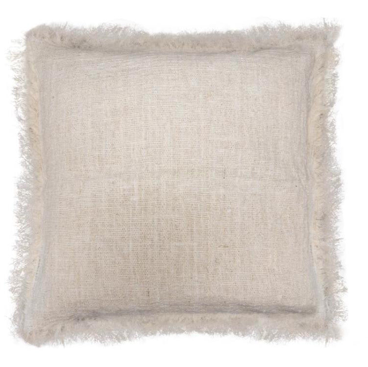 Fringed cotton cushion cover in natural oatmeal, 45 x 45cm, with a soft frayed edge